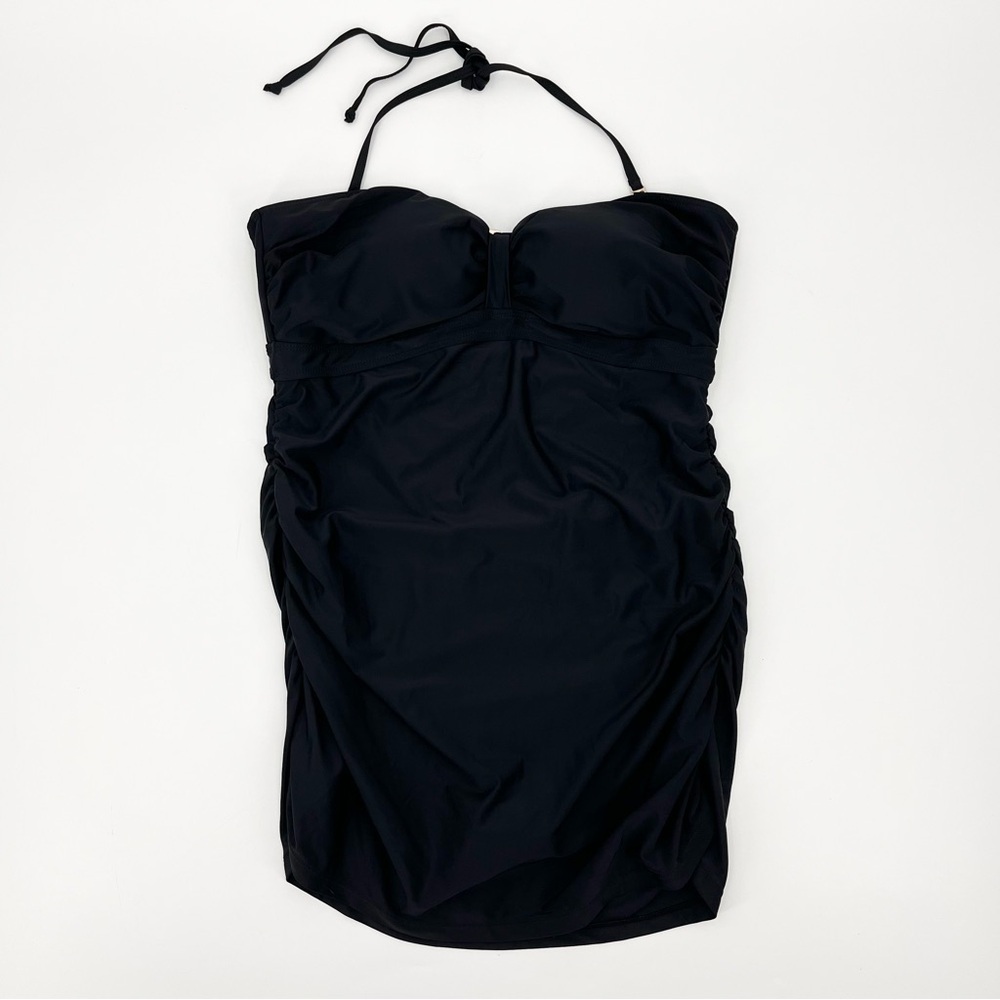 NWT Nicole Miller Black Bandeau Swim Dress w/Shirring Bathing Suit Swimsuit - Picture 3 of 14